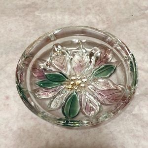 Savoir Vivre Crystal Holiday Spirit Pink Poinsettia Floral Candy Dish Japan 5”